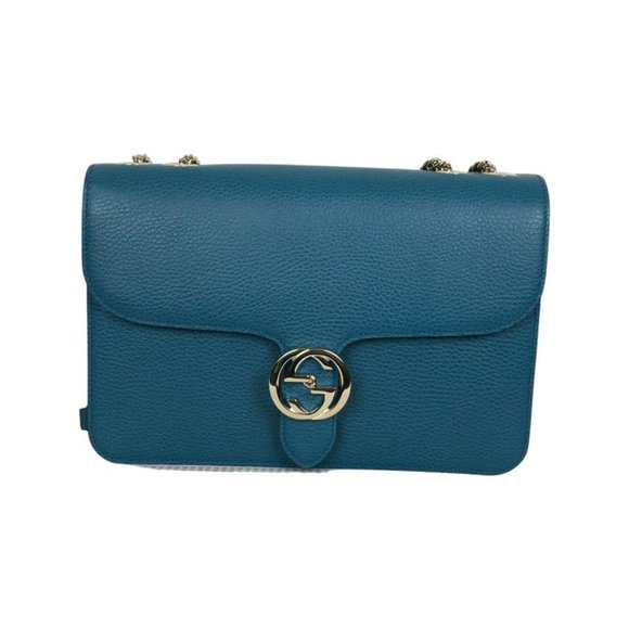 Gucci Women's GG Interlocking Flap Chain Strap Crossbody Bag Blue DM20 - Picture 1 of 8